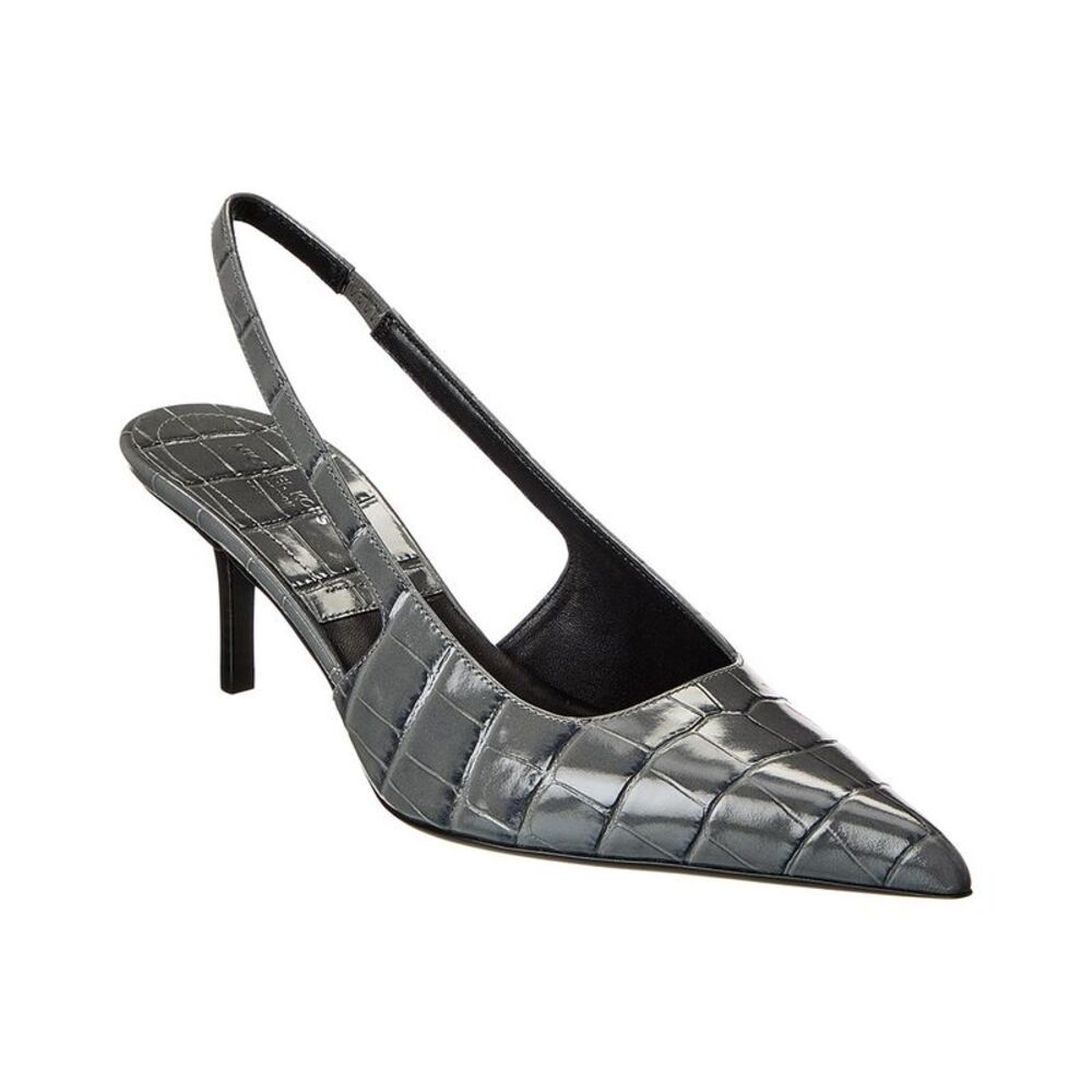 Michael Kors Collection Emma Croc-Embossed Leather Slingback Pump, Grey